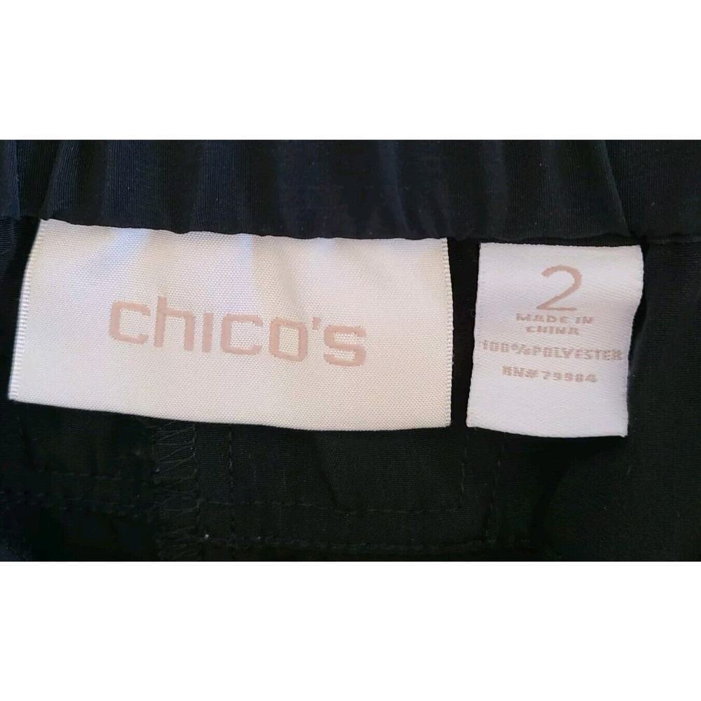 Chicos Pull On Pant 2 Medium Crop Black Pockets Elastic Waist Adjustable Legs - Picture 7 of 9